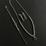 Pırlanta Model Zirkon Damla Kesim Zümrüt Taşlı Set