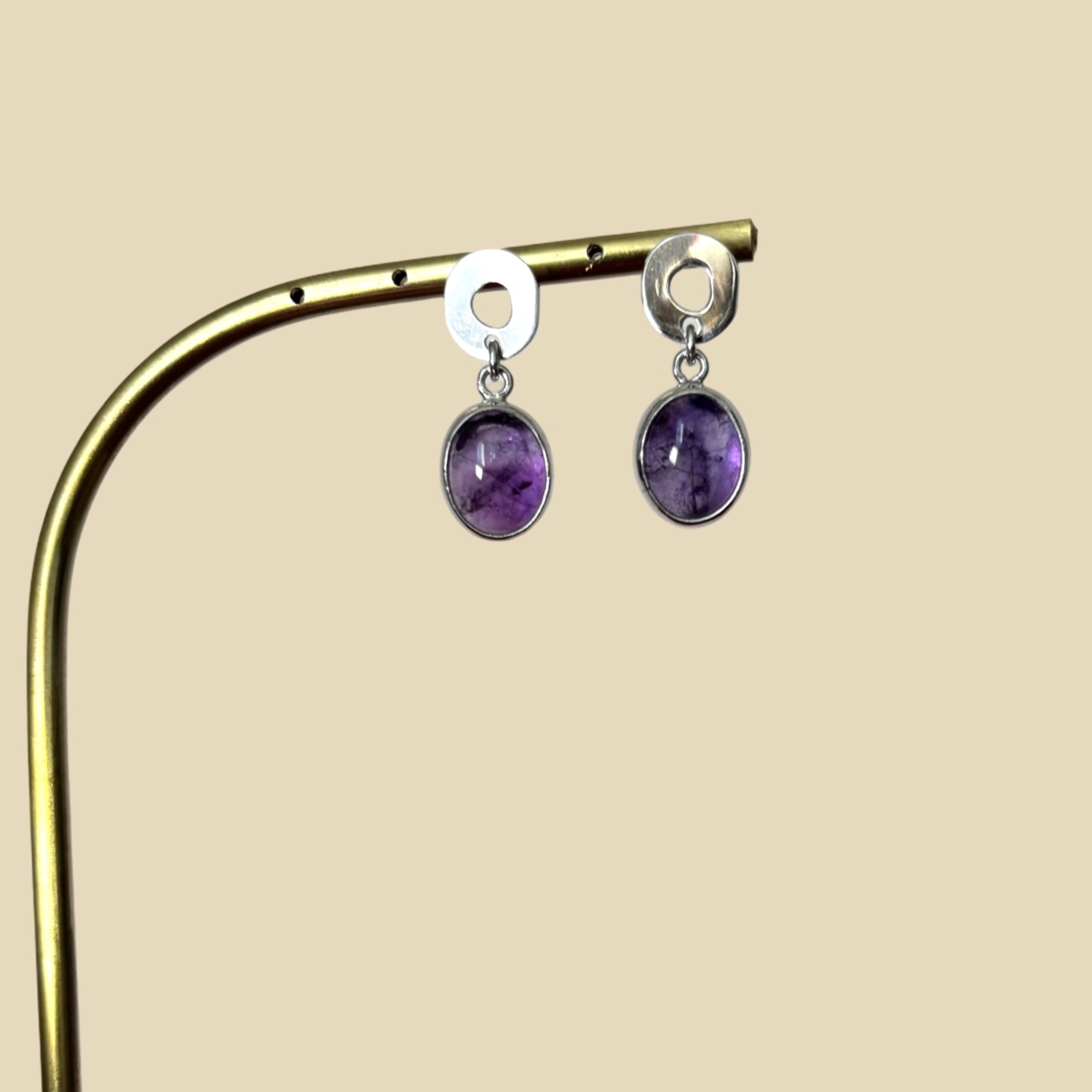 Oval Ametist Küpe - Görsel 1