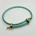 Mavi-Yeşil Ayarlanabilir Düğmeli Örgü İp Bileklik