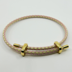 Pembe-Sarı Ayarlanabilir Düğmeli Örgü İp Bileklik