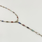 Çelik Gold Renk Çok Renkli Dikdörtgen Taşlı Y Kolye