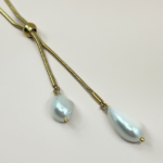 Çelik Gold Renk Çift Damla İnci Uçlu Sallantılı Kolye