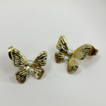 Çelik Gold Renk Çift İncili Kelebek Küpe