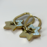 Çelik Gold Renk Taşlı ve Sallantılı Yıldız Küpe