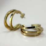 Çelik Gold Renk Üçlü Görünüm Yarım Halka Küpe