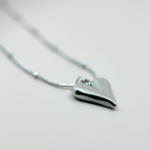 Çelik Silver Renk Bombeli Kalp Uçlu Dorika Zincir Kolye