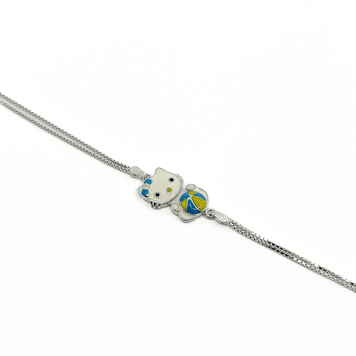 Hello Kitty Mavi Top Figürlü Çift Kutu Zincir Çocuk Bileklik - Image 1