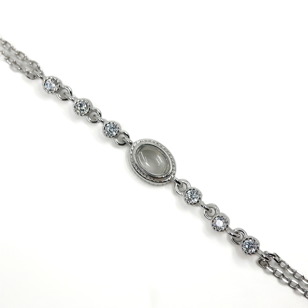 Oval Zirkon Taşlı Çift Zincir Bileklik - Görsel 2