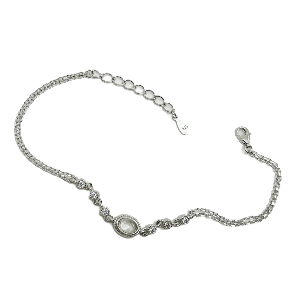 Oval Zirkon Taşlı Çift Zincir Bileklik - Görsel 4