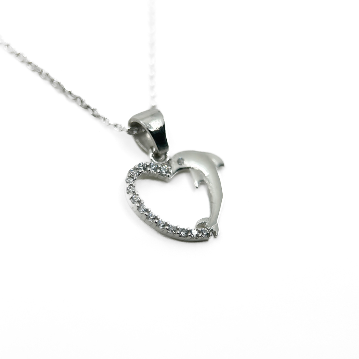 Zirkon Taşlı Kalp ve Yunus Figürlü Kolye