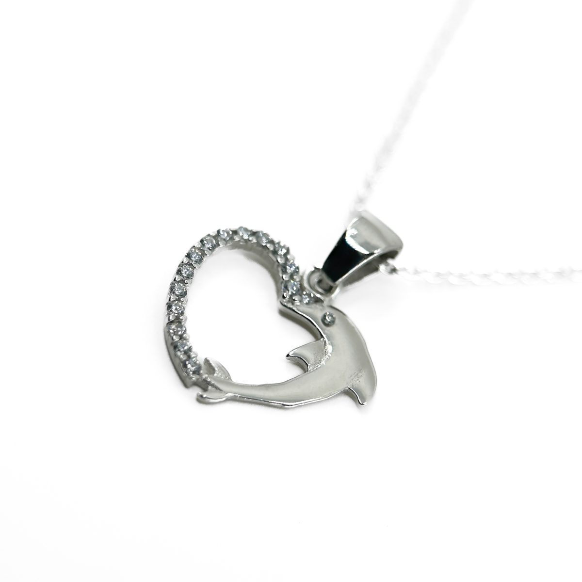 Zirkon Taşlı Kalp ve Yunus Figürlü Kolye - Görsel 2
