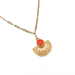 Antik Yelpaze Turuncu Mineli Kolye