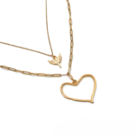 Çift Zincir Detaylı Çerçeve Kalp ve Melek Kolye