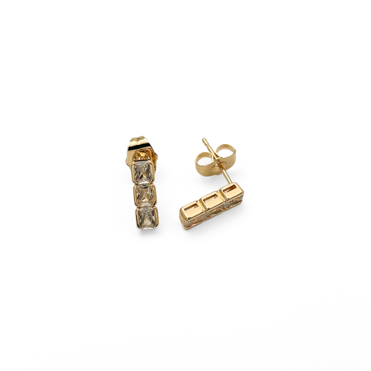 Xuping Gold Renk Üç Taş Detaylı Çivi Küpe - Image 3