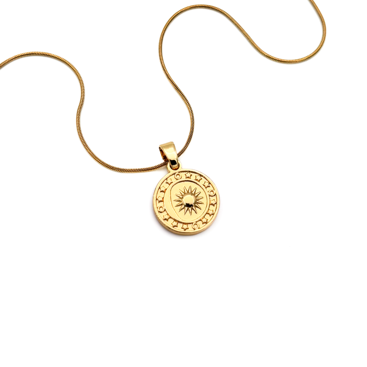 Çelik Gold Renk Güneş Figürlü Yuvarlak Madalyon Kolye - Görsel 2