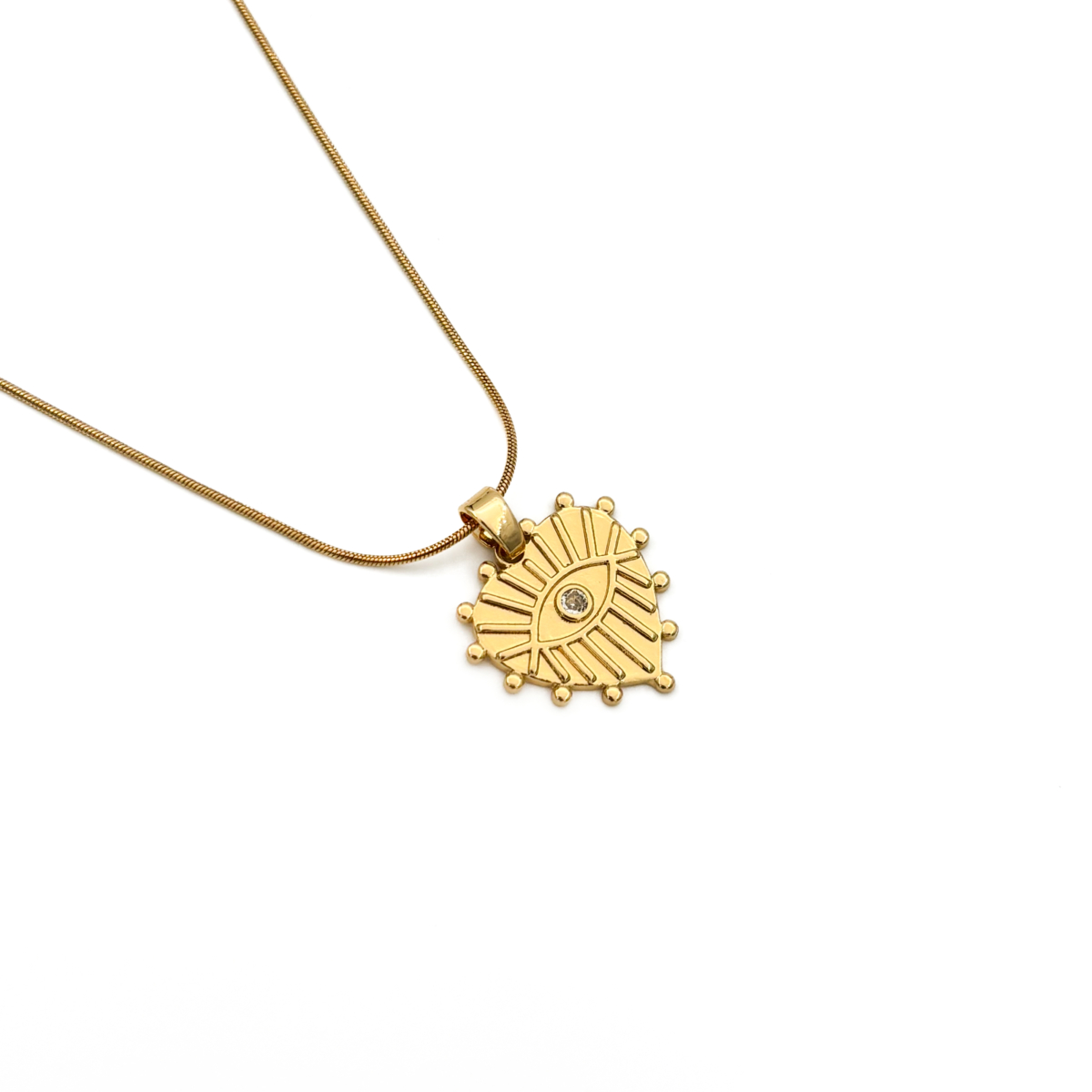 Çelik Gold Renk Tek Taş Detaylı Göz Figürlü Kolye - Görsel 2