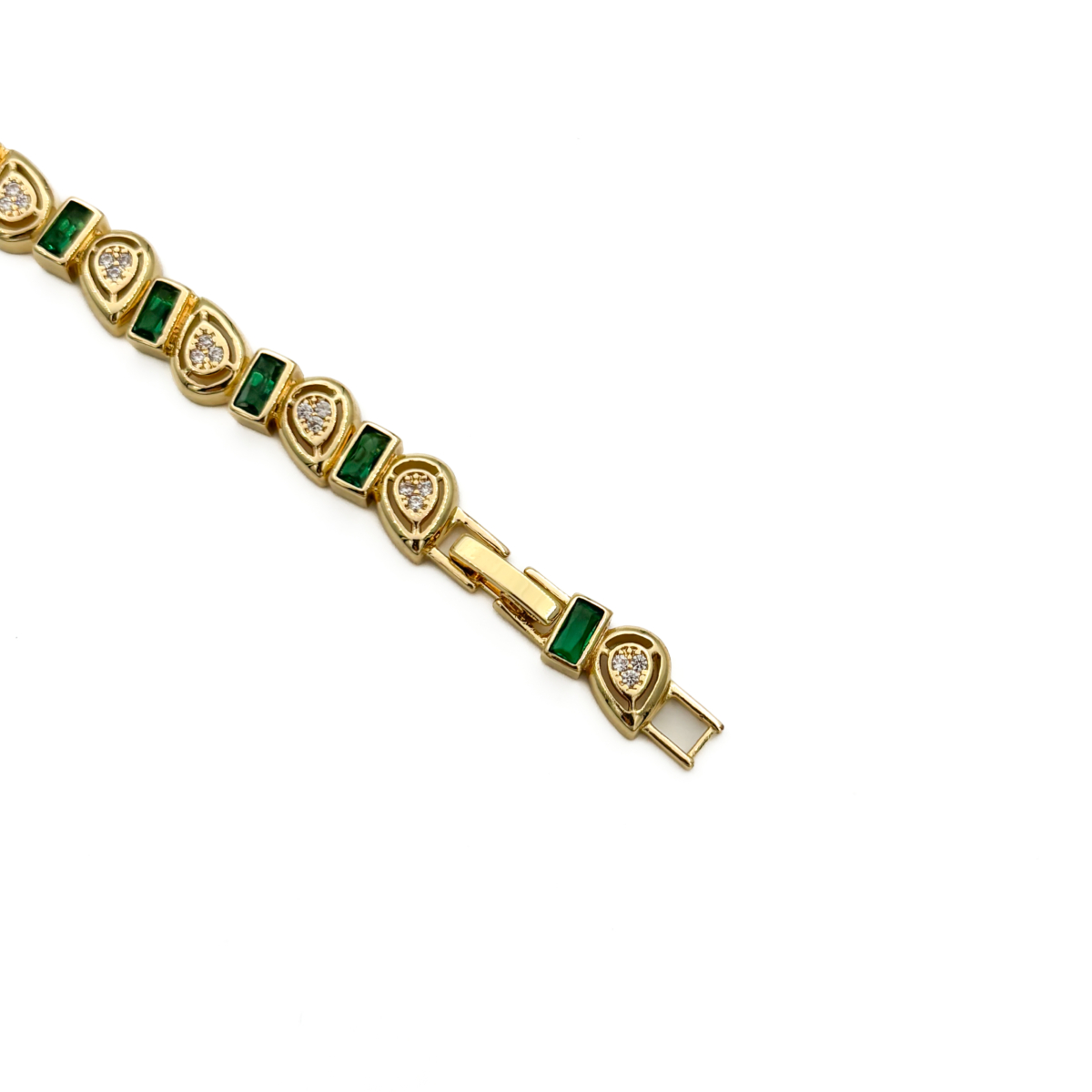 CM Gold Renk Damla Desenli ve Yeşil Taş Detaylı Bileklik