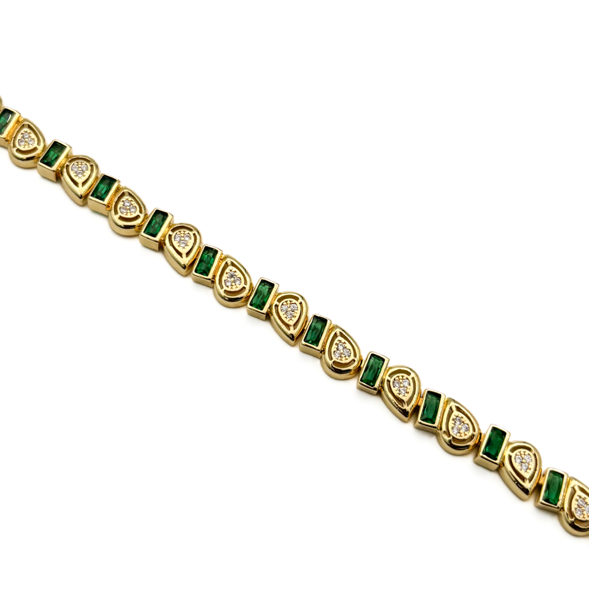 CM Gold Renk Damla Desenli ve Yeşil Taş Detaylı Bileklik - Görsel 2