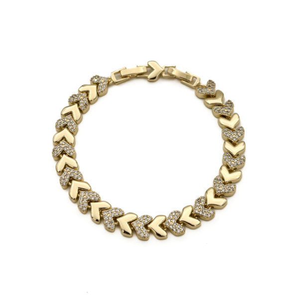 CM Gold Renk Taşlı Chevron Desenli Kalp Bileklik