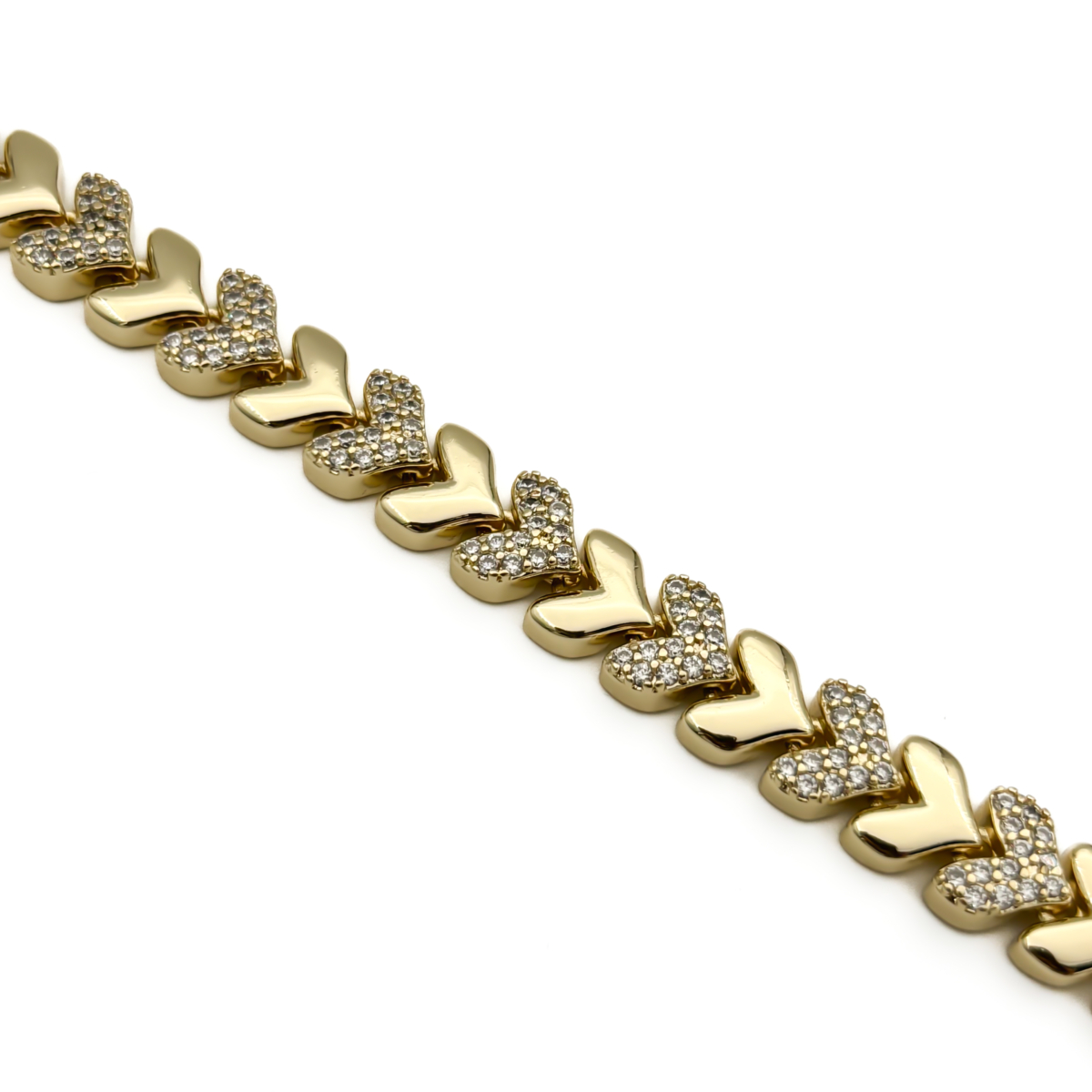 CM Gold Renk Taşlı Chevron Desenli Kalp Bileklik - Görsel 2