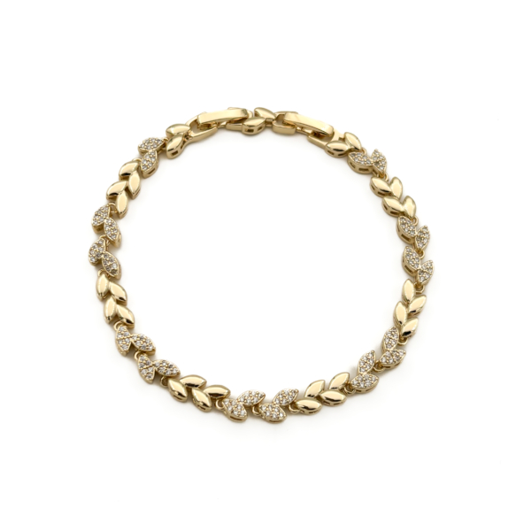 CM Gold Renk Taşlı Yaprak Desenli Bileklik