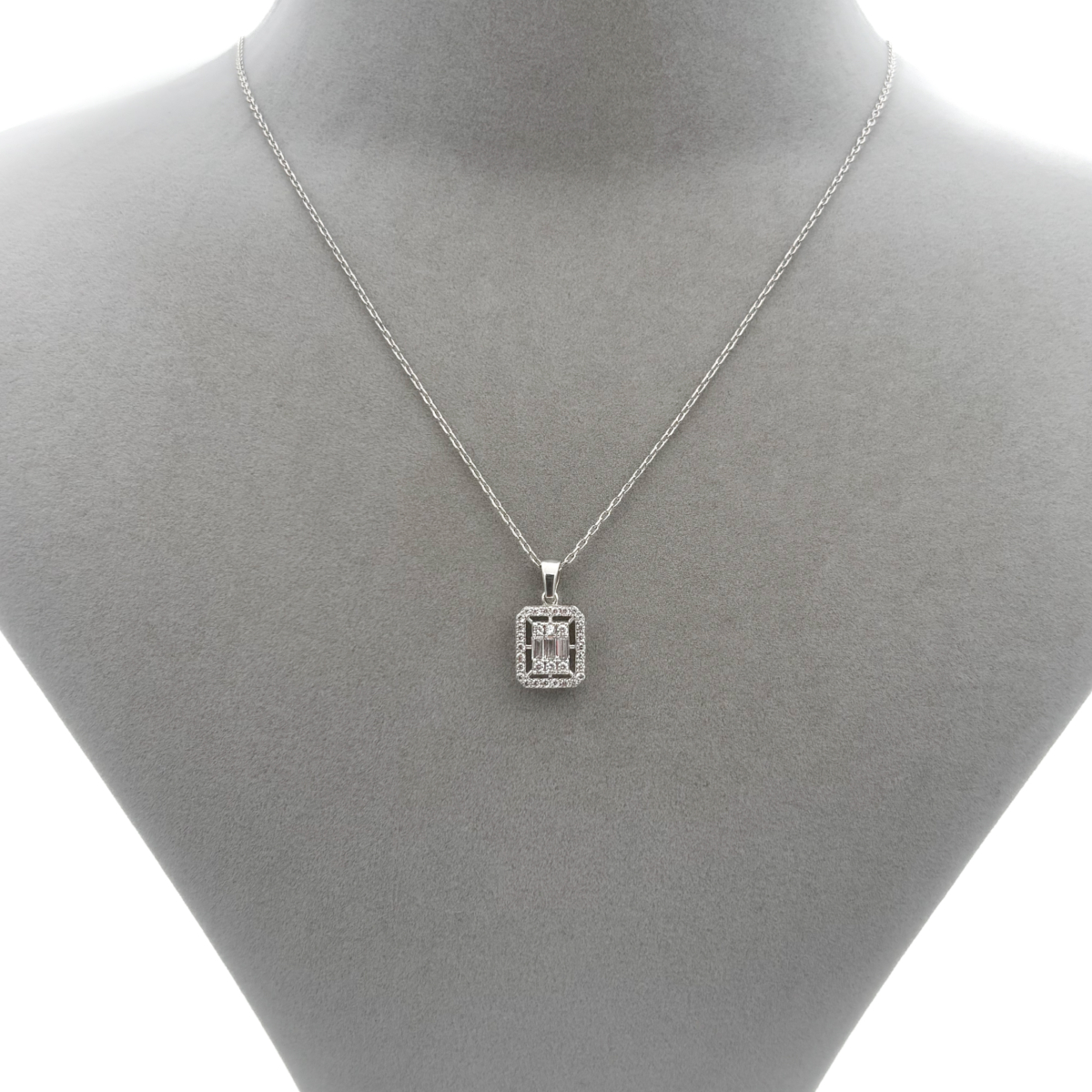 Zirkon Taşlı Baget Kesim Halo Kolye - Görsel 2