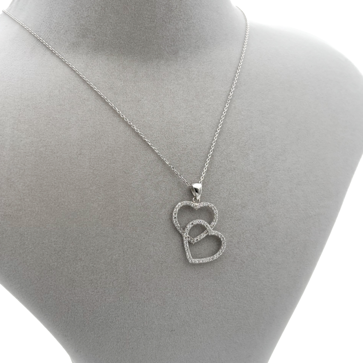 Zirkon Taşlı Çift Kalp Kolye - Görsel 3