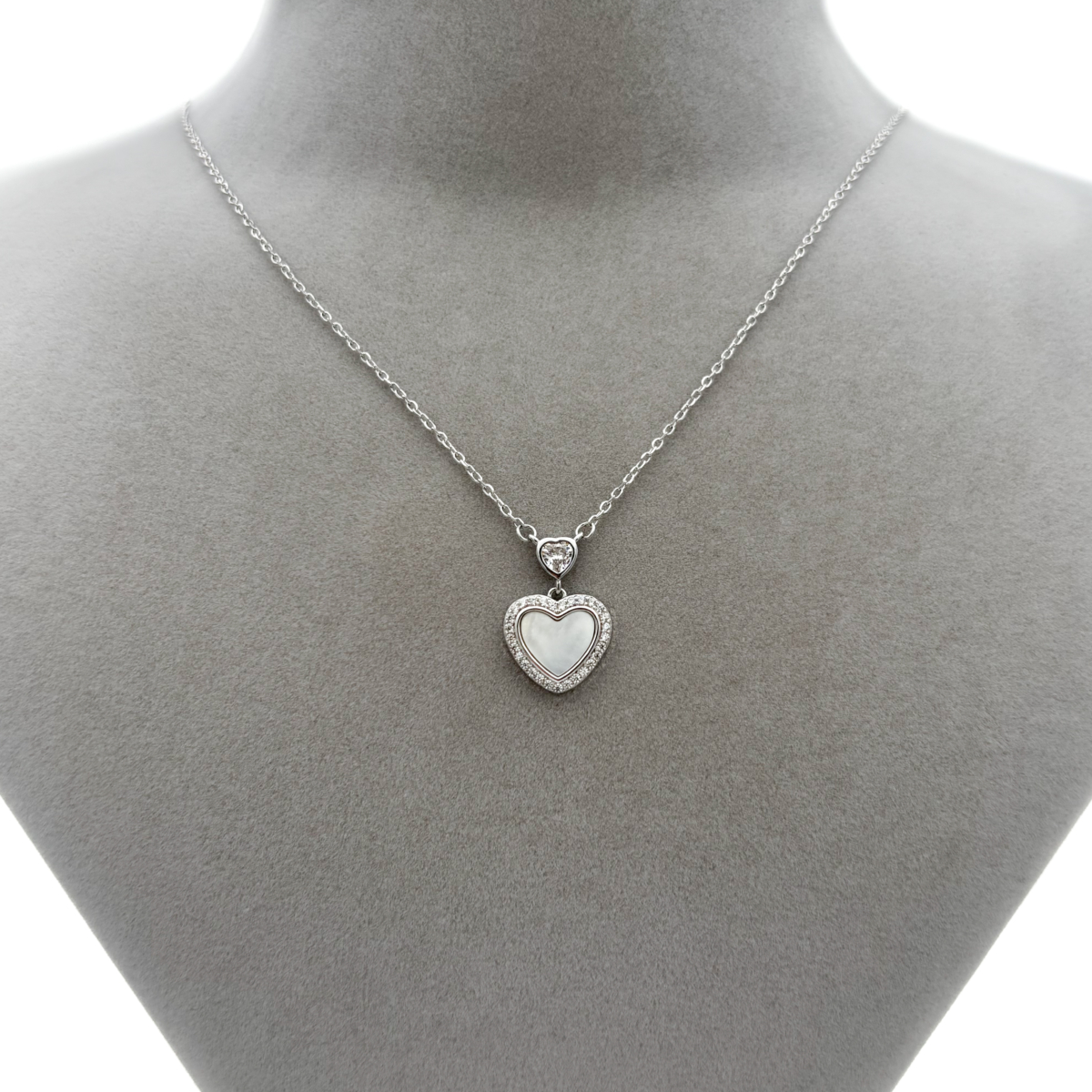 Zirkon Taşlı Sedefli Çift Kalp Kolye - Görsel 2