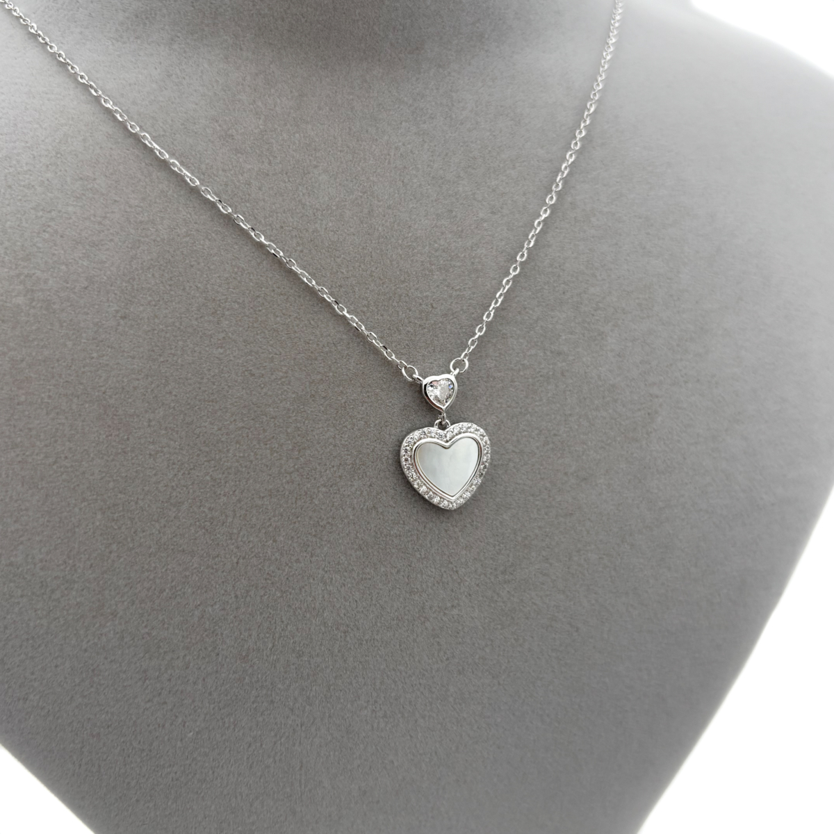 Zirkon Taşlı Sedefli Çift Kalp Kolye - Görsel 3