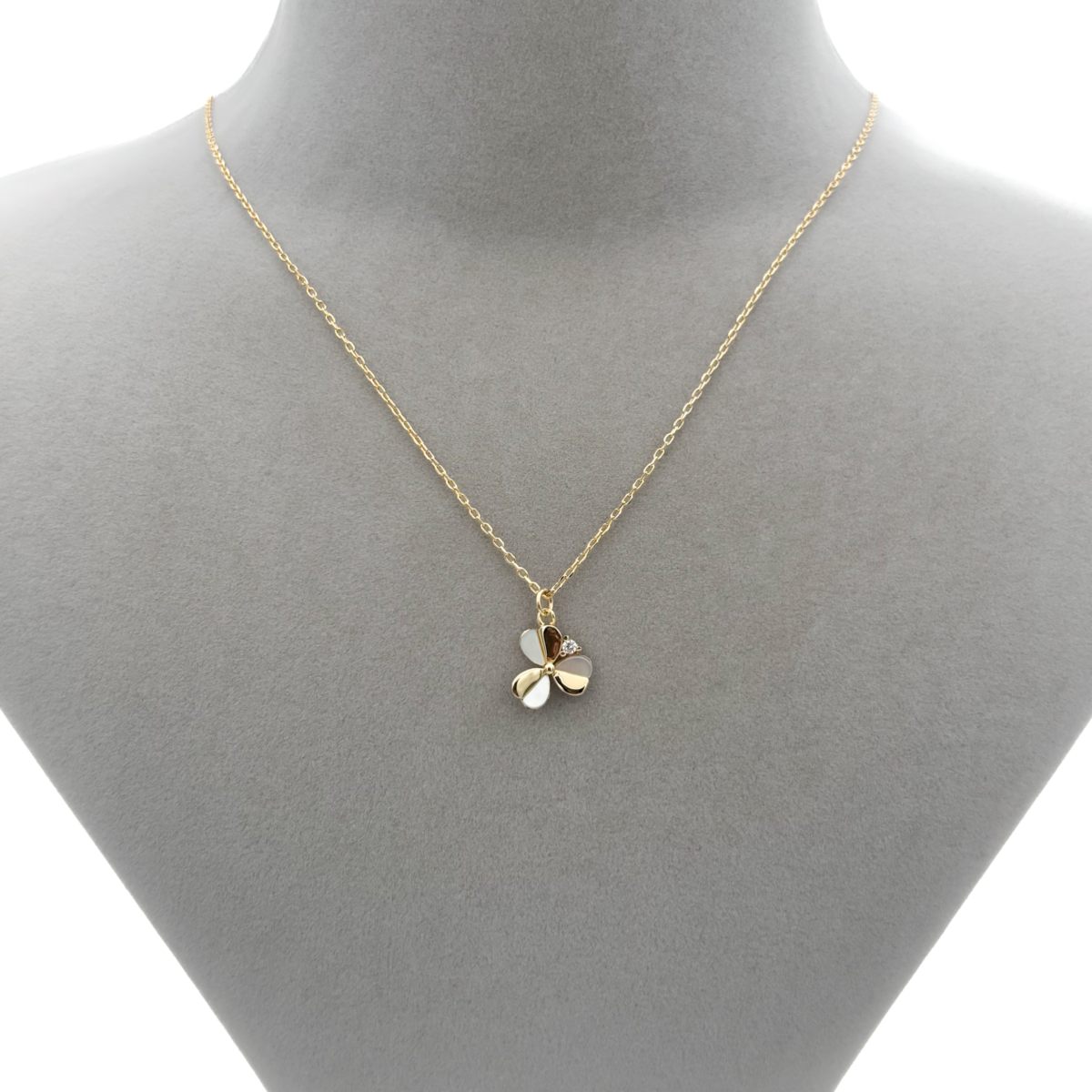 Zirkon Taşlı ve Sedefli Gold Renk Yonca Kolye - Görsel 2