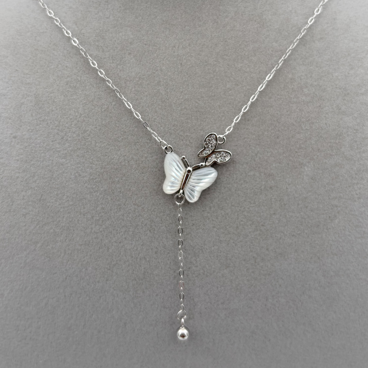 Zirkon Taşlı ve Sedefli Kelebek Y Kolye - Görsel 2