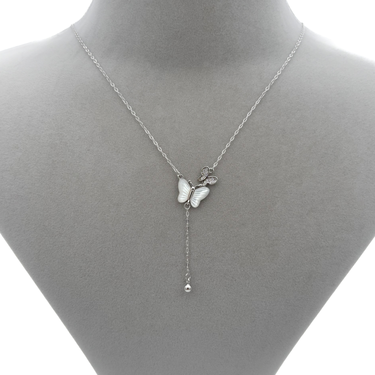 Zirkon Taşlı ve Sedefli Kelebek Y Kolye